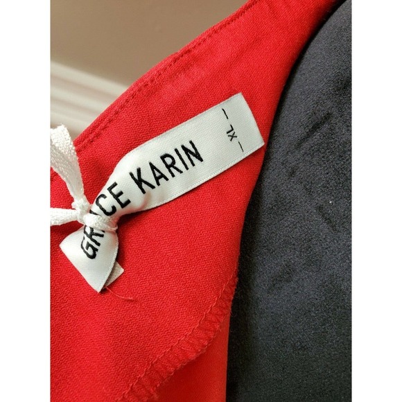 Grace Karin Women Solid Red Rayon Comfort Waist Ruffle Knee Length Skirt Size XL - Picture 7 of 10